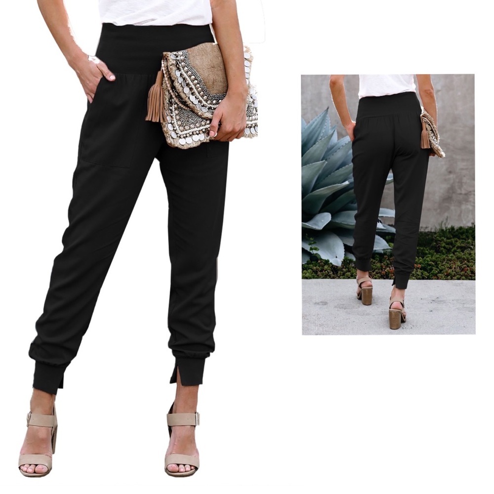 Black Pocketed Casual Joggers